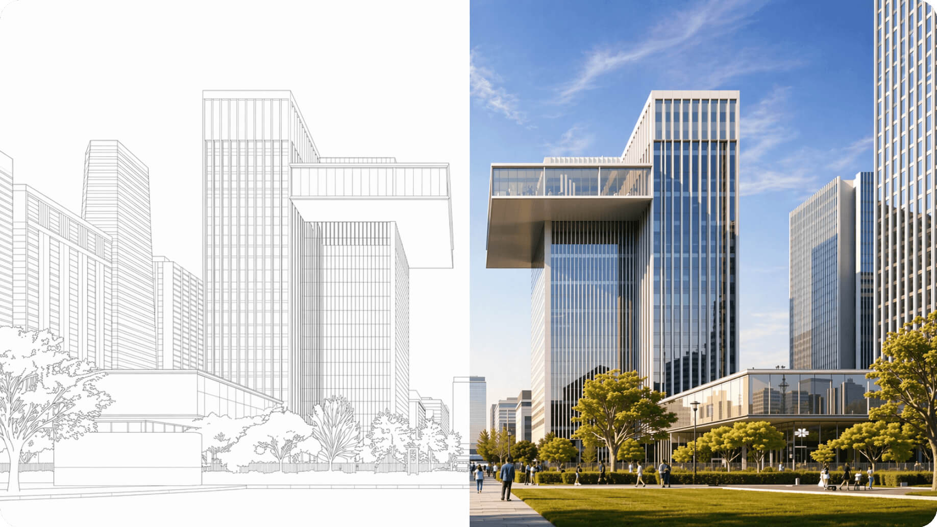 建筑设计 AI 渲染对比